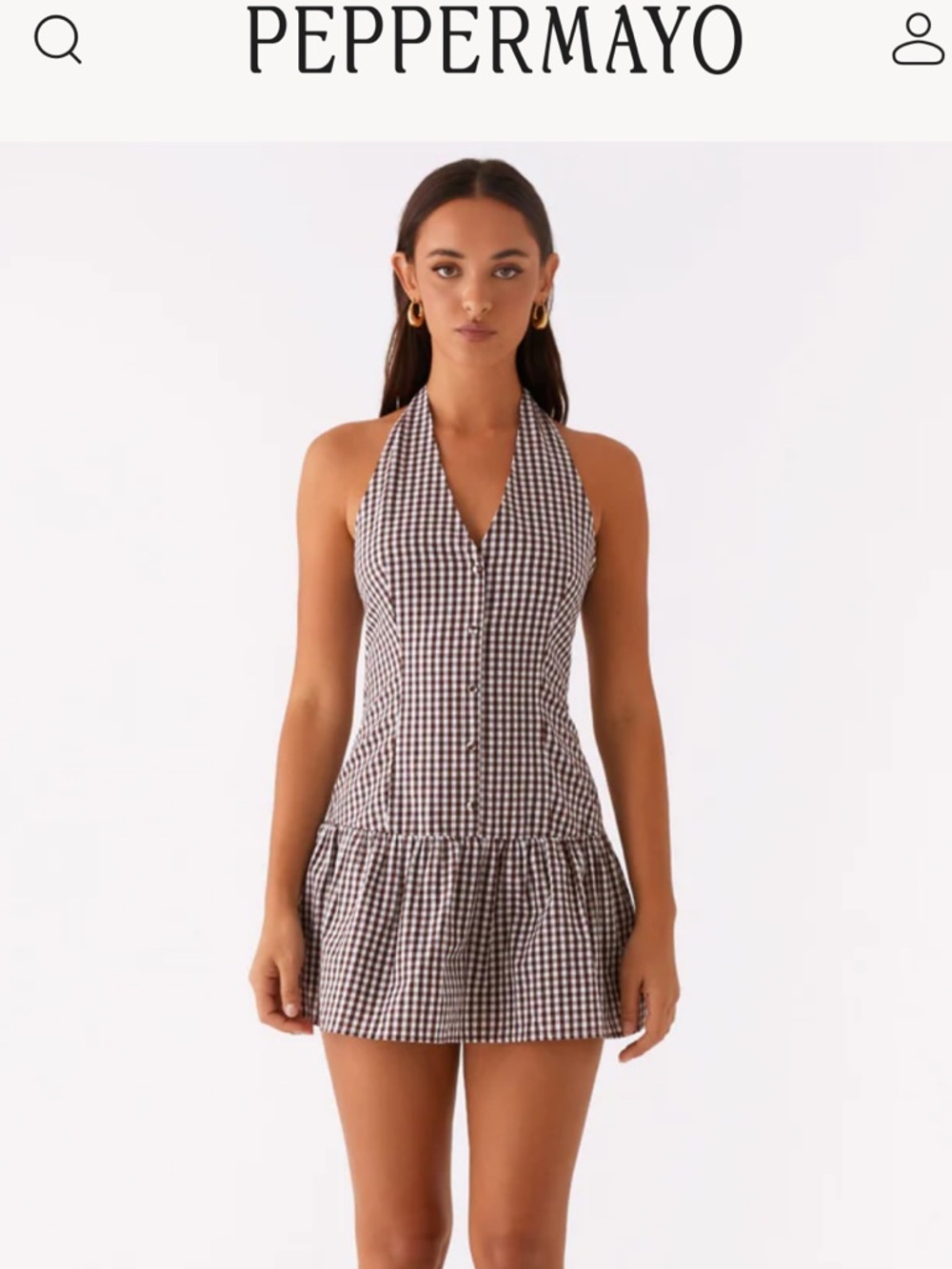 Peppermayo Black & White Gingham Halter Mini Dress - Picture 1 of 6